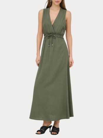 λινο φορεμα only goa sl linen bl long dress smokey olive σε προσφορά