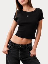 top calvin klein lv047c200g-ub1 a- woven label 2x2 rib baby te black calvin klein