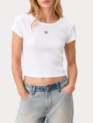 top calvin klein lv047c200g-yaa a- woven label 2x2 rib baby te bright white calvin klein