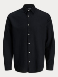 πουκαμισο jack&jones jjebreeze linen blend shirt l/s sn pls black (plus size) jack&jones