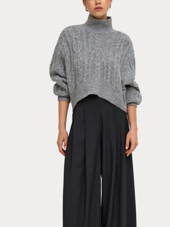 πλεκτο only onlhilde ls short cable knt medium grey only σε προσφορά