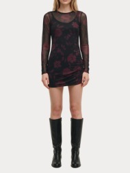 φορεμα only onlnova l/s mesh short dress wvn black 746 fig flowers only