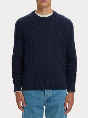 πλεκτο selected slmbraun knit cable crew noos navy blazer σε προσφορά