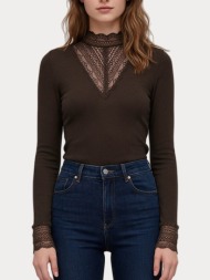 top only onltilde l/s high neck lace top jrs noos chocolate torte only