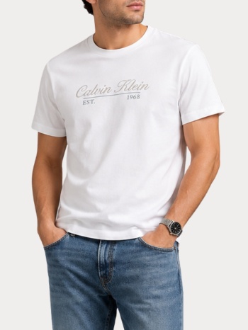 t-shirt calvin klein ss 20s calvin rsrt cursive gra bright σε προσφορά