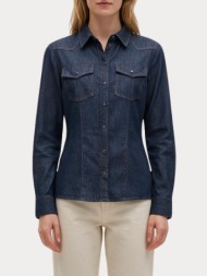 πουκαμισο only onlolivia l/s fitted dnm shirt dnm qyt dark blue denim rinse only