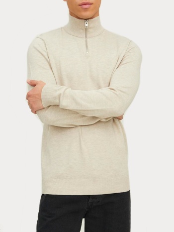πλεκτο jack & jones jjeemil knit half zip oatmeal melange σε προσφορά