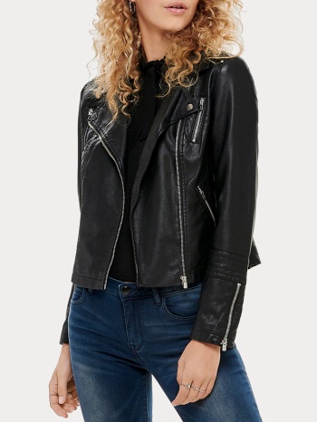 jacket only gemma faux leather biker otw black only σε προσφορά