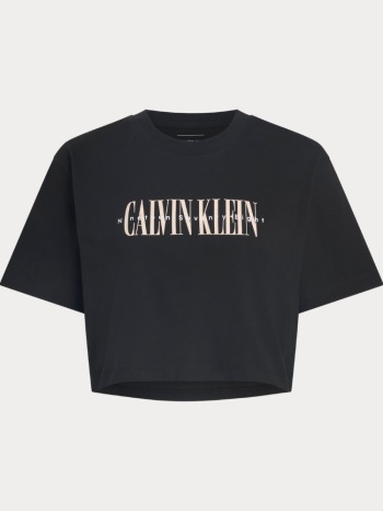 t-shirt calvin klein cropped varsity ck black calvin klein σε προσφορά