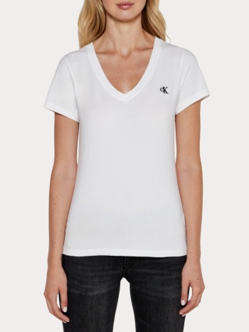 t-shirt calvin klein embro monogram v-neck bright white σε προσφορά