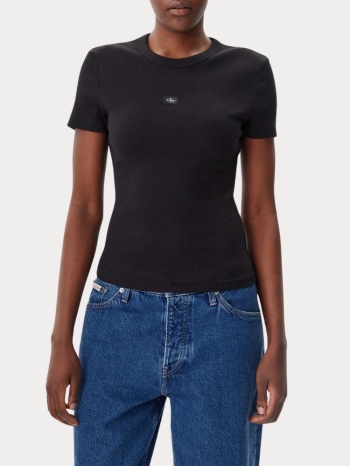 t-shirt calvin klein woven label rib fitted tee ck black σε προσφορά