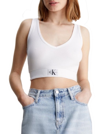 tank top calvin klein woven label rib crop v-neck bright σε προσφορά