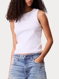 tank top calvin klein woven label ribbed slim fit brilliant white calvin klein
