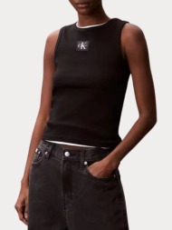 tank top calvin klein woven label ribbed slim fit black calvin klein