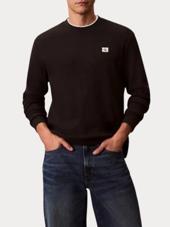 long sleeve calvin klein waffle crewneck black calvin klein σε προσφορά