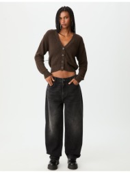 stradivarius πλεκτή ζακέτα με κουμπιά καφέ xs