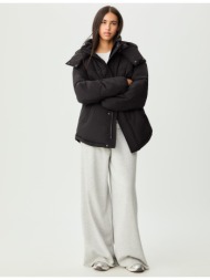 stradivarius oversize καπιτονέ μπουφάν με κουκούλα μαύρο xs