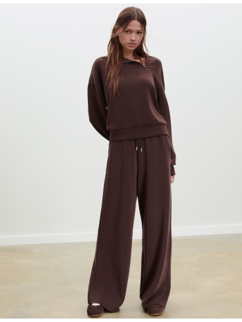 stradivarius φούτερ με φερμουάρ στο πλάι και απαλή υφή καφέ