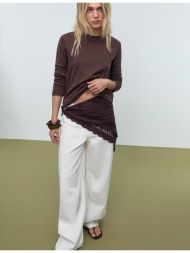 stradivarius βασική βαμβακερή μπλούζα κανονικής γραμμής καφέ s