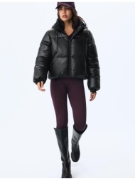 stradivarius καπιτονέ μεταλλιζέ μπουφάν με κουκούλα μαύρο s