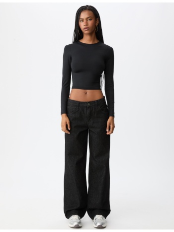 stradivarius μακρυμάνικη μπλούζα πολυαμίδιο μαύρο l