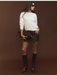 stradivarius βασικό πλεκτό πουλόβερ με απαλή υφή εκρού xl