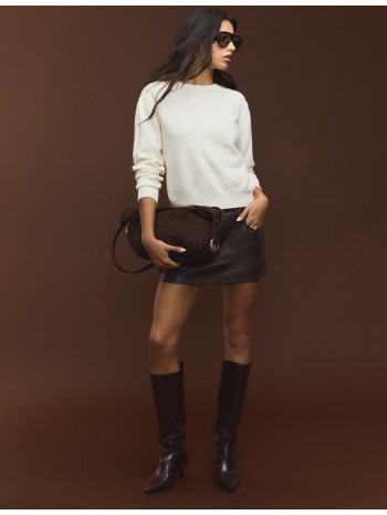 stradivarius βασικό πλεκτό πουλόβερ με απαλή υφή εκρού xl