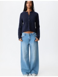 stradivarius πλεκτή ζακέτα με κουμπιά navy blue s