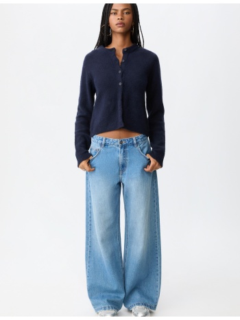 stradivarius πλεκτή ζακέτα με κουμπιά navy blue s