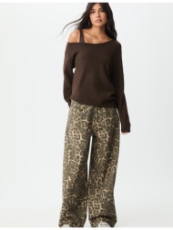 stradivarius ασύμμετρη πλεκτή μπλούζα ζέρσεϊ καφέ m