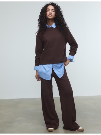 stradivarius πλεκτή μπλούζα με στρογγυλή λαιμόκοψη καφέ xs