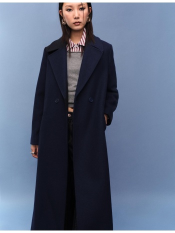 stradivarius μακρύ παλτό με ζώνη σκούρο μπλε xs