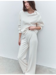 stradivarius παντελόνι πλεκτό με ρίγα εκρού xl