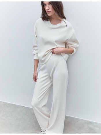 stradivarius παντελόνι πλεκτό με ρίγα εκρού xl