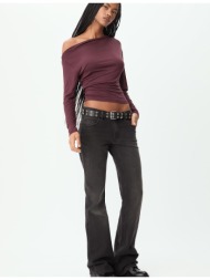 stradivarius μπλούζα με ασύμμετρο λαιμό γκρενά m