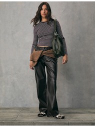 stradivarius βασική μακρυμάνικη βαμβακερή μπλούζα με ρίγες μελιτζανι xs