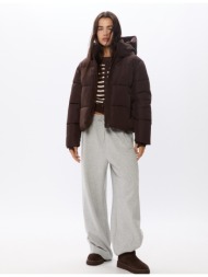 stradivarius βασικό καπιτονέ μπουφάν με κουκούλα καφέ xs