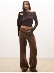 stradivarius μπλούζα με σούρες και μακρύ μανίκι καφέ m