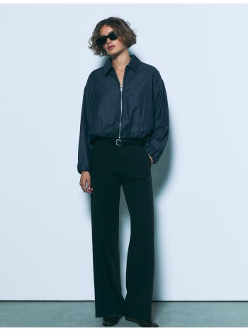 stradivarius ριχτό παντελόνι σε ίσια γραμμή με ζώνη μαύρο 32