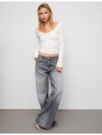 stradivarius μπλούζα χωρίς ραφές με δαντέλα εκρού l