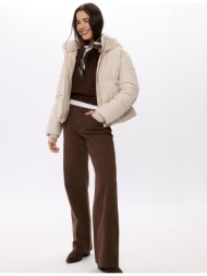 stradivarius καπιτονέ μπουφάν με κουκούλα πέτρα s