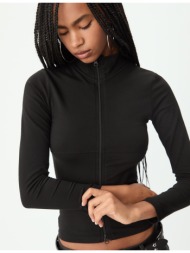 stradivarius μπλούζα με διπλό φερμουάρ μαύρο xl