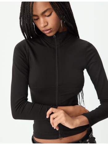 stradivarius μπλούζα με διπλό φερμουάρ μαύρο xl