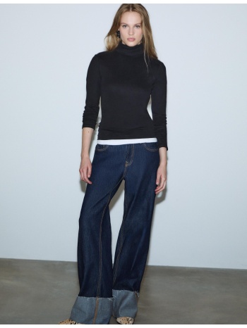 stradivarius βασικό μπλουζάκι με ψηλό γιακά μαύρο xs