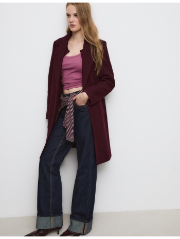 stradivarius μίντι παλτό με κουμπί απαλής υφής γκρενά xs σε προσφορά