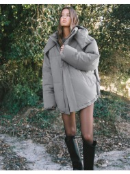 stradivarius oversize καπιτονέ μπουφάν με κουκούλα γκρι s