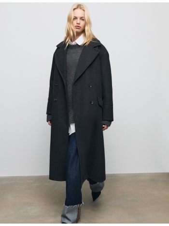 stradivarius oversize παλτό με απαλή υφή ανθρακί s
