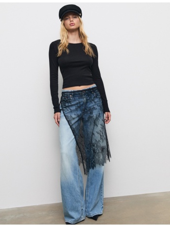 stradivarius βασική βαμβακερή μακρυμάνικη μπλούζα μαύρο xl σε προσφορά