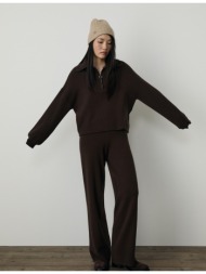 stradivarius πλεκτό πουλόβερ με φερμουάρ καφέ m