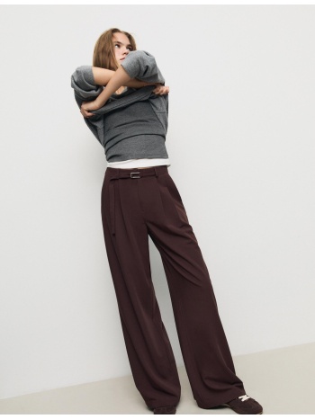 stradivarius φαρδύ παντελόνι με λεπτομέρεια αγκράφα καφέ 38